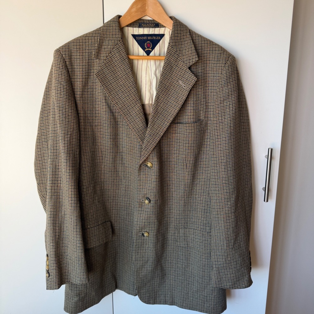 Vintage 90s Tommy Hilfiger Blazer Houndstooth Brown Multi Size L Dark Academia